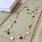 CLOVER 20 MOTIFS LASER CARNELIAN NECKLACE