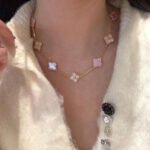 CLOVER 10 MOTIFS DIAMOND PINK MOP NECKLACE
