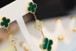 CLOVER EARRINGS GOLD MALACHITE DIAMOND 3 MOTIF - Image 5