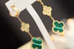 CLOVER EARRINGS GOLD MALACHITE DIAMOND 3 MOTIF - Image 8