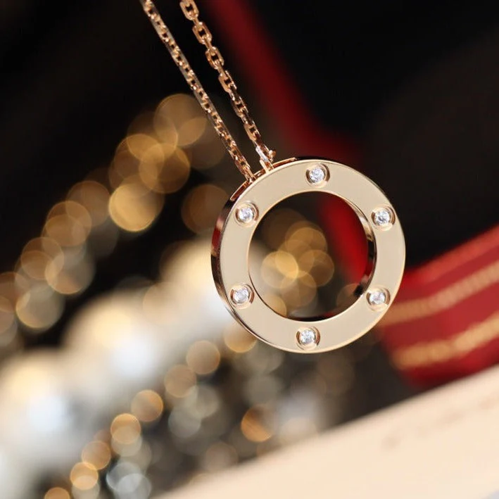 13295189920765546_d55577bc-c197-447d-b2b1-3818586c95b6 LOVE NECKLACE 16MM 6 DIAMONDS PINK GOLD - Image 1
