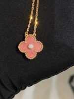 CLOVER 15MM DIAMOND RHODONITE NECKLACE - Image 3