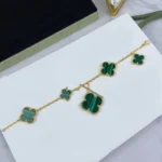 MAGIC CLOVER MALACHITE GOLD BRACELET 5 MOTIFS - Image 4