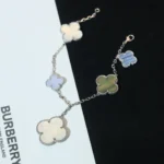 CLOVER BRACELET 5 MOTIFS MOP CHALCEDONY SILVER - Image 3