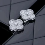 CLOVER 1 MOTIFS DIAMOND STUD EARRINGS SILVER - Image 4
