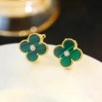 CLOVER MEDIUM 1 MOTIFS MALACHITE DIAMOND EARRINGS - Image 8