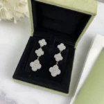 CLOVER 3 MOTIF DIAMOND SILVER DROP EARRINGS - Image 2