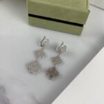 CLOVER 3 MOTIF DIAMOND SILVER DROP EARRINGS - Image 3
