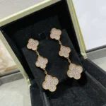 CLOVER 3 MOTIFS DIAMOND PAVED ROSE GOLD EARRINGS - Image 2