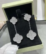CLOVER 2 MOTIFS DIAMOND PAVED SILVER EARRINGS - Image 2