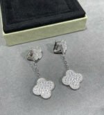 CLOVER 2 MOTIFS DIAMOND PAVED SILVER EARRINGS - Image 5