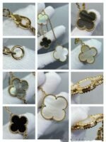 CLOVER 6 MOTIF MOP ONYX GOLD NECKLACE - Image 9