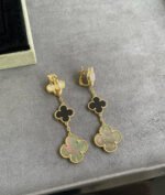 CLOVER 3 MOTIF MOP ONYX DARK MOP PINK GOLD EARRINGS - Image 8