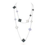 CLOVER 16 MOTIF CHALCEDONY MOP SILVER NECKLACE - Image 2