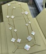 CLOVER 16 MOTIF WHITE MOP GOLD NECKLACE - Image 2
