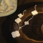 CLOVER BRACELET 5 MOTIF SILVER DIAMOND PAVED