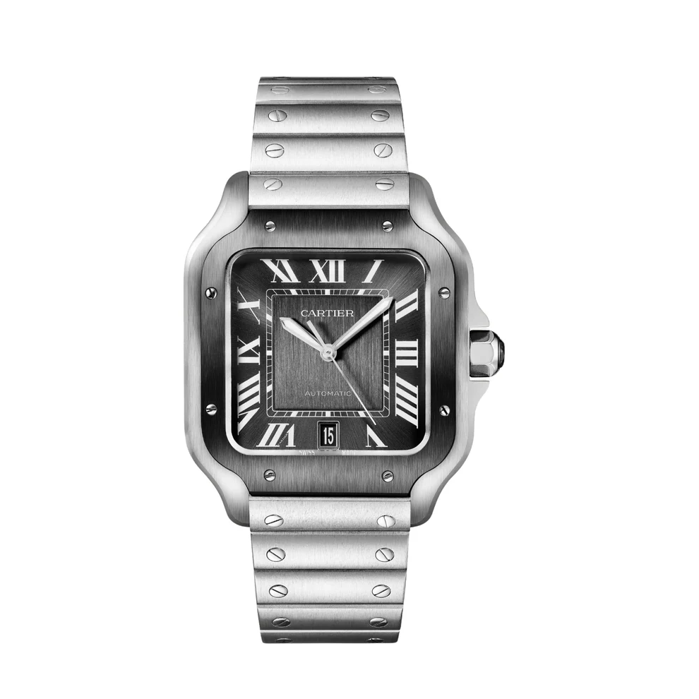 Cartier-Watch-Santos-de-Cartier-Silver_Black-Sunburst-Dial-1 Car.tier Watch | Santos de Car,tier Steel Black Dial - Image 1