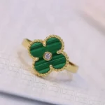 CLOVER MALACHITE RING GOLD DIAMOND - Image 2