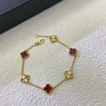 CLOVER 6 MOTIF RED AGATE LASER BRACELET
