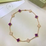 CLOVER 10 MOTIFS PURPLE VIOLET DIAMOND NECKLACE - Image 2