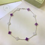 CLOVER 10 MOTIFS PURPLE VIOLET DIAMOND NECKLACE - Image 3