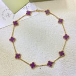 CLOVER 10 MOTIFS PURPLE VIOLET NECKLACE