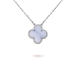 CLOVER 15MM BLUE CHALCEDONY NECKLACE SILVER