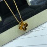 CLOVER 15MM DIAMOND AND YELLOW TIGER'S EYE AGATE necklace