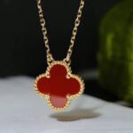 CLOVER 15MM CARNELIAN SINGLE FLOWER NECKLACE - Image 5