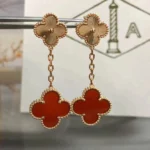 CLOVER 2 MOTIF LASER CARNELIAN EARRINGS - Image 5