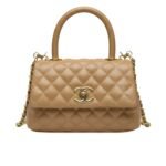 Chan.el | Mini Coco Handle Flap Bag In Caramel/beige Caviar Leather.