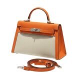 Her.mès Bag | Kelly Bag In Orange Leather And A Neutral Canvas Material