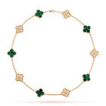 CLOVER 10 MOTIFS MALACHITE DIAMOND NECKLACE - Image 2