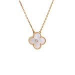 CLOVER 15MM DIAMOND WHITE FRITILLARIA NECKLACE