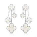 CLOVER EARRINGS WHITE MOP 4 MOTIFS SILVER