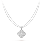 CLOVER 25MM SILVER FULL DIAMOND BIG CLOVER NECKLACE